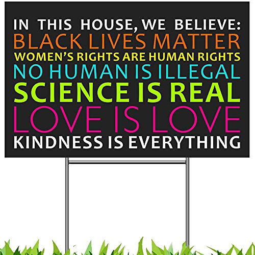 Revtronic We Believe Lawn Sign, Black Lives Matter Science Human Rights Anti-Racism BLM Movement Yard Sign, 2-Sided Print Corrugated Plastic Banner with Metal Stake for Outdoor Patio Garden