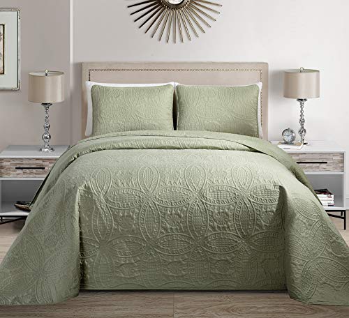 MK Home Mk Collection Solid Embossed Bedspread Bed Cover Over Size (Light Green, King/California King)