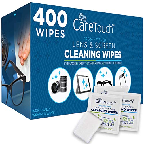 Care Touch Lens Cleaning Wipes | 400 Pre-Moistened and Individually Wrapped Lens Cleaning Wipes | Great for Eyeglasses, Tablets, Camera Lenses, Screens, Keyboards, and Other Delicate Surfaces