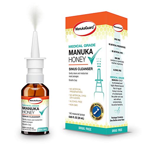 ManukaGuard Natural Nasal Spray .65 Fl oz | Congestion Relief Drug Free & Alcohol Free Medical Grade Manuka Honey Nose Drops, Sinus Relief, Allergy, Nasal Moisturizing Spray (242)