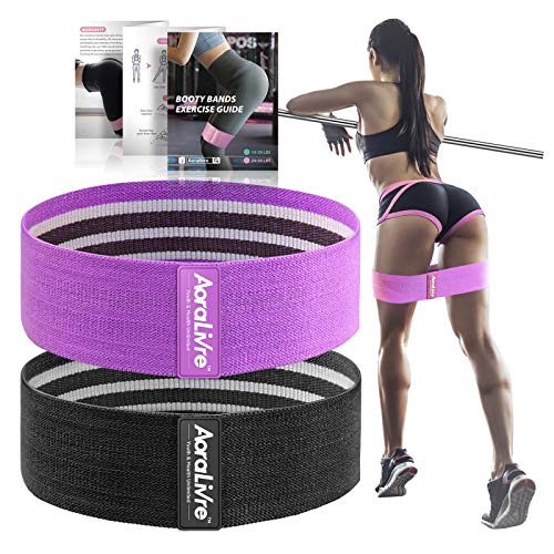 Aoralivre Fabric Resistance Bands for Legs/Butt/Glute/Squats Stretch Workout Exercise Booty Bands for Women Indoor Fitness (Advanced Level-Violet&Black)