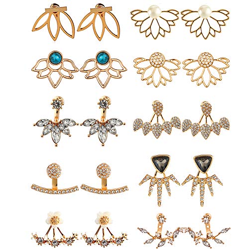 10 Pairs Ear Jacket Lotus Flower Earrings for Women and Girls trendy peekaboo unique hollow chic front and back earrings set