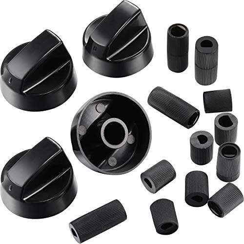 4 Pack Black Control Knobs Replacement with 12 Adapters for Oven/Stove/Range, Wide Application