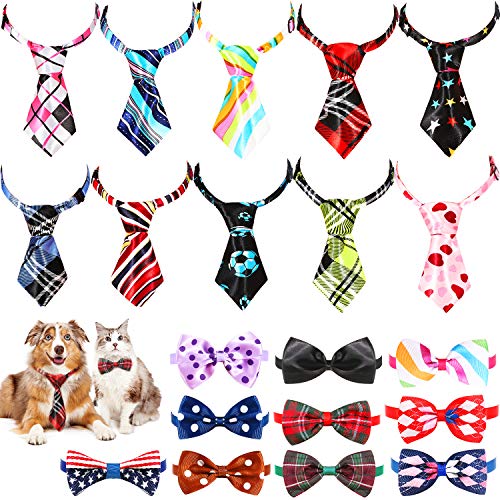 Frienda 20 Pieces Dog Ties Assorted Small Pet Bow Ties Festival Neckties with Adjustable Collar for Dog Cat Grooming Accessories for Daily Wearing Birthday Photography Holiday Festival Party Supplies