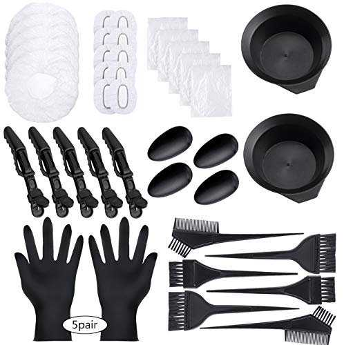 47 Pieces Hair Dye Coloring Kit Hair Tinting Bowl Dye Brush, Ear Cover, Gloves for Hair Coloring Bleaching Hair Dryers DIY Salon Hair Dye Tools Hair Dye Tools