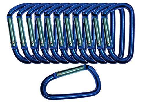 12 pack - 3' Blue Aluminum Carabiner D Shape Buckle Pack, Keychain Clip, Spring Snap Key Chain Clip Hook Buckle (Blue 3' (12 Pack))