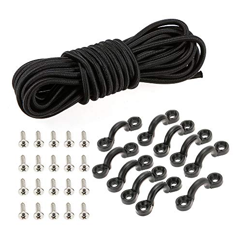 Lixada 10pcs Nylon Bungee Deck Loops Tie Down Pad Eyes Screws Kit with 5 Meters 4mm Elastic Bungee Cord Rope for Boat Kayak Deck Rigging Kit