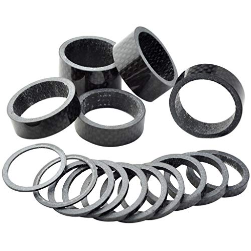 Fengek 15 Pcs Headset Spacer for Bicycle, 7 Sizes Carbon Fiber Road Bicycle Stem Headset Spacers Kit for 1-1/8 Inch Stem, 1mm 2mm 3mm 5mm 10mm 15mm 20mm