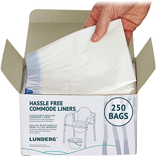 Lunderg Commode Liners - Value Pack 250 Count Universal Fit - Bedside Commode Liners Disposable for Adult Commode Chair, Portable Toilet Bags or Camping Toilet Bags