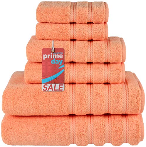 American Soft Linen 6-Piece 100% Turkish Genuine Cotton Premium & Luxury Towel Set for Bathroom & Kitchen, 2 Bath Towels, 2 Hand Towels & 2 Washcloths [Worth $72.95] - Malibu Peach