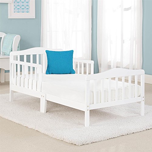 Big Oshi Contemporary Design Toddler & Kids Bed - Sturdy Wooden Frame for Extra Safety - Modern Slat Design - Great for Boys and Girls - Full Bed Frame With Headboard, in White