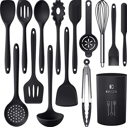 Silicone Cooking Utensils Set - 446°F Heat Resistant Kitchen Utensils,Turner Tongs,Spatula,Spoon,Brush,Whisk.Kitchen utensil Gadgets Tools Set for Nonstick Cookware.Dishwasher Safe (BPA Free)