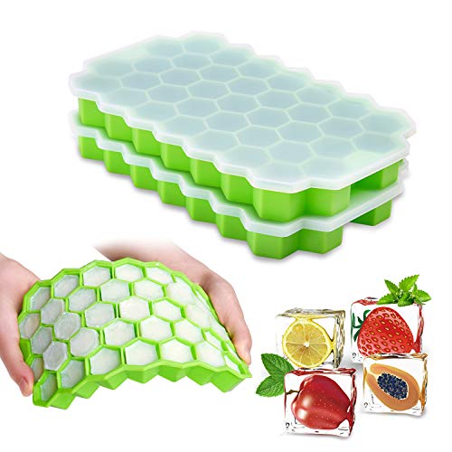 Ice Cube Trays with Lids,2-Pack 74 Ice Cubes Silica Gel Flexible and BPA Free with Spill-Resistant Removable Lid Ice Cube Molds for Chilled Drinks, Whiskey & Cocktails