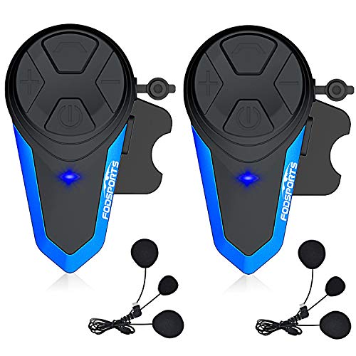 Motorcycle Helmet Intercom, Fodsports BT-S3 Type-C Port 1000m Motorcycle Bluetooth Headset Intercom Wireless Interphone to 2-3 Riders (Waterproof/Handsfree/Stereo Music/FM/GPS/MP3/2 Pack Soft Mic)