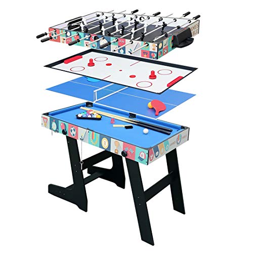 Fran_store 4 ft Multi 4 in 1 Combo Game Table, Folding Multi Game Combination Table Set with Soccer Foosball Table, Pool Table, Hockey Table, Table Tennis Table
