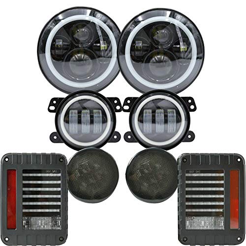 SUPERFASTRACING 7inch LED Halo Headlight Fog Turn Signal Tail Light Combo Kit Replacement for Jeep Wrangler JK