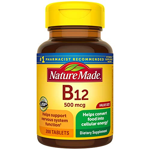 Nature Made Vitamin B12 500 mcg Tablets, 200 Count for Metabolic Health† (Packaging May Vary)