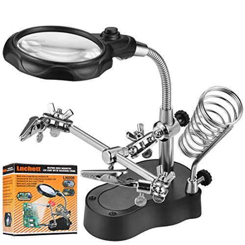 Lnchett Led Light Magnifier & Desk Lamp Helping Hand with Magnifying Glass