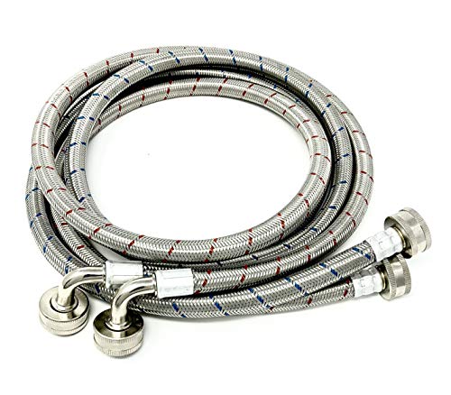 2-Pack Premium Stainless Steel Washing Machine Hoses - 8 FT No-Lead Burst Proof Red and Blue Lined Water Inlet Supply Lines - Universal 90 Degree Elbow Connection - 10 Year Warranty