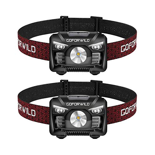 2 Pack of Rechargeable Headlamp, 500 Lumens White Cree LED Head lamp with Red light and Motion Sensor Switch, Perfect for Running, Hiking, Lightweight, Waterproof, Adjustable Headband, 5 Display Modes