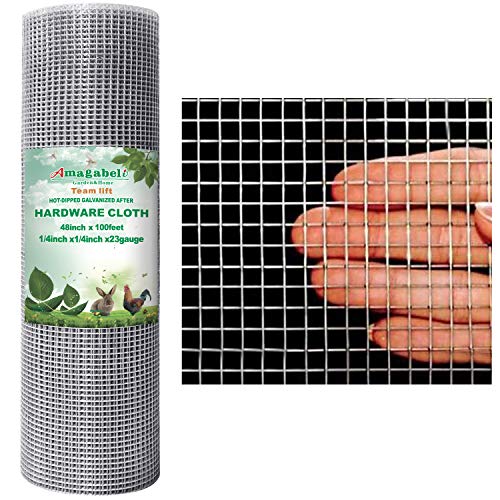 Amagabeli 48x100 Hardware Cloth 1/4 Inch Galvanized Welded Cage 23gauge Fence Mesh Roll Garden Plant Supports Poultry Netting Square Chicken Wire Snake Fencing Gopher Racoons Rabbit Pen Gutter Guard