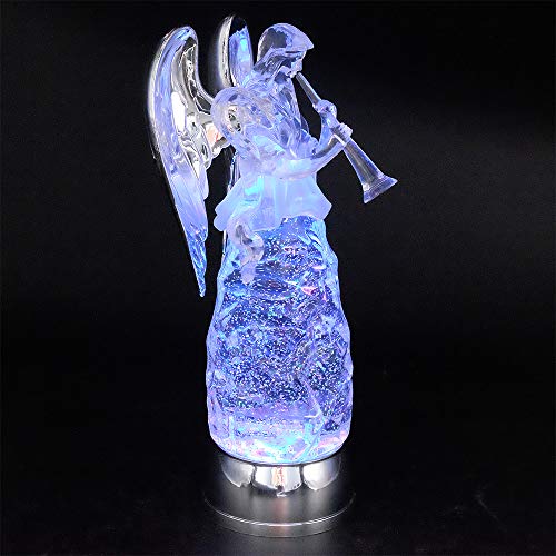 Wondise Color Changing Angel Lighted Snow Globe Water Lamp with 6 Hour Timer, 11 Inches LED Angel Lights Battery Operated Swirling Glitter Christmas Home Decor(Angel Trumpet Figurine)