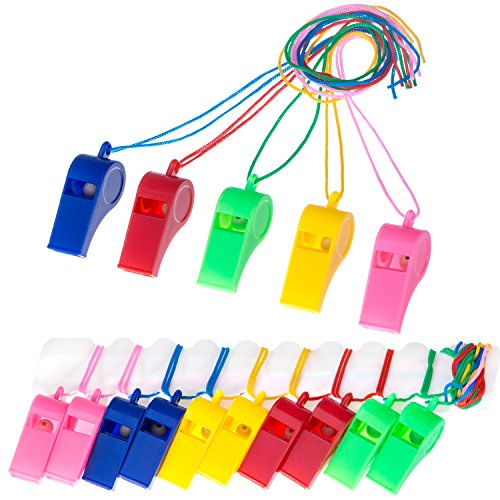 Mudder 40 Pieces Plastic Whistles with Lanyards for Party Sports, 5 Colors