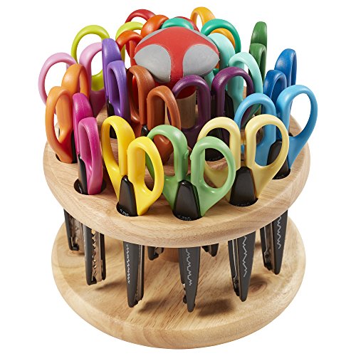 ECR4Kids Kraft Edgers Scissors with Hardwood Rack, 18-Piece, Decorative Paper Scissors with Rotating Stand for Kids, Teacher Supplies, Scrapbook Supplies, DIY Projects, Crafts, Multicolor (ELR-0239)