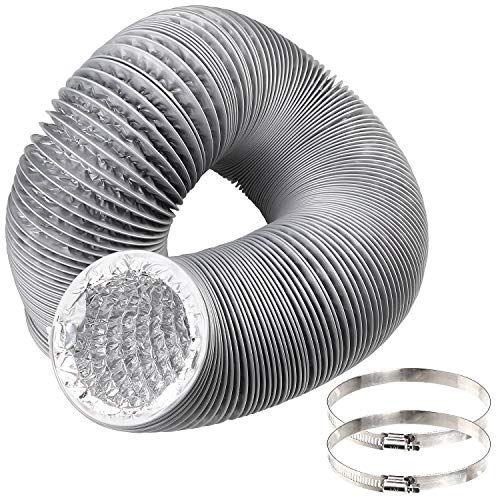 Duct Hose 4 inch by 12 feet, Abuff Flexible 4-Layers Aluminum Dryer Vent Tube Transition Duct with 2 Screw Clamps Great as HVAC Duct, Clothes Dryer Duct, Air Duct
