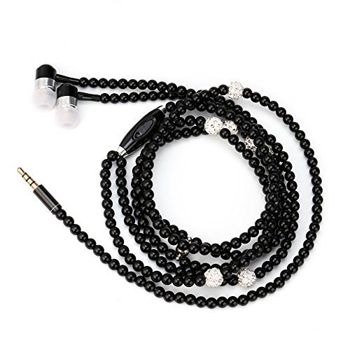 Headphone, Ugood Fashion 3.5mm In ear Stereo Magnetic Ear Bud Pearl Necklace Headphone Headset Super Bass Music Earphone Earbuds for Womens Gift (Black)