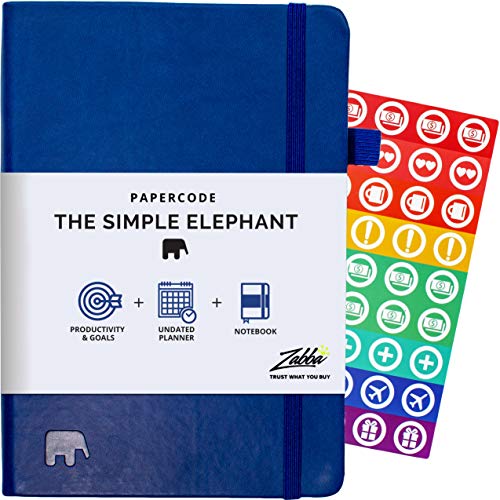 Simple Elephant Undated Planner 2021-2022 - Daily, Weekly, Monthly Planner & Notebook - High Performance Organizer for Productivity, Gratitude, and Focus - Journal & Agenda (Blue)