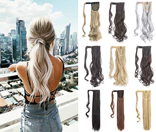 Felendy 18' 24' Ponytail Extension Curly Straight Drawstring Hairpiece Wrap Around Long Hair Extension for Women Medium Brown
