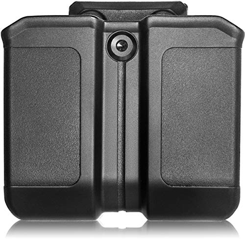 Universal double Magazine Pouch with Belt Clip magazine holder fit 9mm .40 Double Stack Mag Holster Glock Magazine Holder for S&W Springfield Ruger Sig Beretta Taurus Walther CZ H&K Pistol Mag Pouch