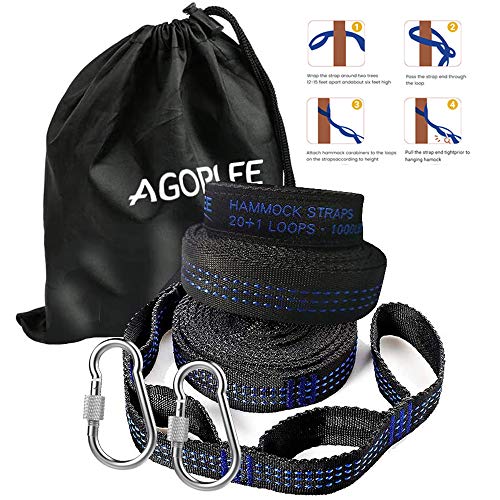 AGOPLEE Hammock Straps XL with Carabiners, Camping Hammock Tree Straps Set - Quick & Easy Setup for All Hammocks, 20 ft Long Combined, 40+2 Adjustable Loops, 2000 LBS Capacity, No Stretch Polyester
