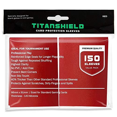 TitanShield (150 Sleeves/Red Standard Size Board Game Trading Card Sleeves Deck Protector for Magic The Gathering MTG, Pokemon