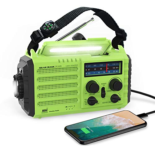 Onlyee Emergency Solar Hand Crank Portable Radio, NOAA Weather Radio for Household and Outdoor Emergency with AM/FM, LED Flashlight, Reading Lamp, 2000mAh Power Bank USB Charger, and SOS Alarm