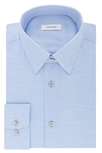 Calvin Klein Men's Dress Shirt Regular Fit Non Iron Stretch Solid, Stream, 16' Neck 34'-35' Sleeve (Large)