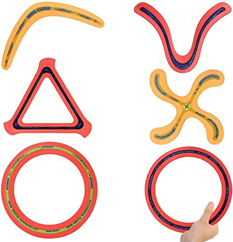 Set of 6 - Sports Flying Aero Discs, Rings and Boomerangs - Sports Game Toy for Kids and Adults