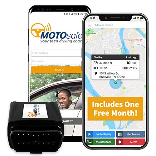 MOTOsafety OBD GPS Car Tracker, Vehicle Tracking Device and  Monitoring System with Real-Time Reports, 4G with Phone App, One Month of Service Included