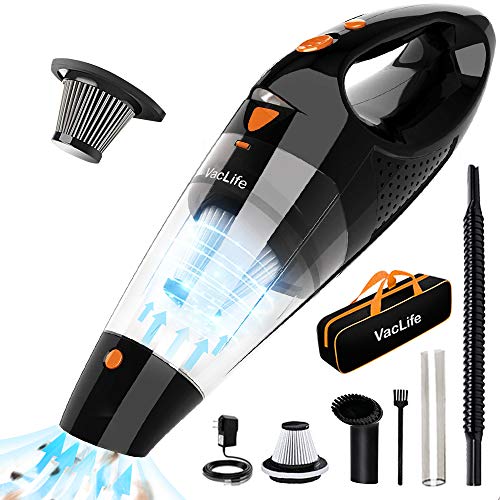 Vaclife Handheld Vacuum, Hand Vacuum Cordless with High Power, Mini Vacuum Cleaner Handheld Powered by Li-ion Battery Rechargeable Quick Charge Tech, for Home and Car Cleaning, Black & Orange