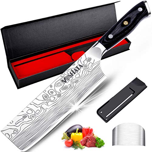 Nakiri Knife - MOSFiATA Nakiri Chef Knife 7'' High Carbon Stainless Steel 4116 Nakiri Vegetable Knife, Butcher Meat Cleaver Kitchen Knife for Home and Restaurant with Micarta Handle and Gift Box