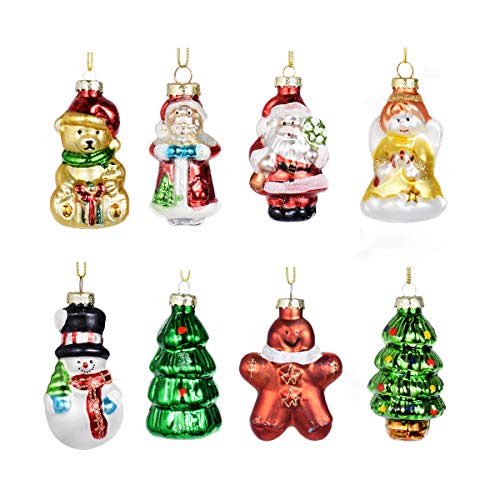 Ecosides Pack of 8 Painted Glass Figurine Christmas Ornaments Hanging Ornaments for Christmas Tree Decoration