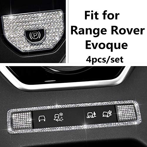 NIUHURU Car Interior Trim Bling Accessories Rhinestone Decals Electronic handbrake and Terrain Adaptation System Button Cover Sticker for Land Rover Range Rover Evoque Car Styling (Silver)