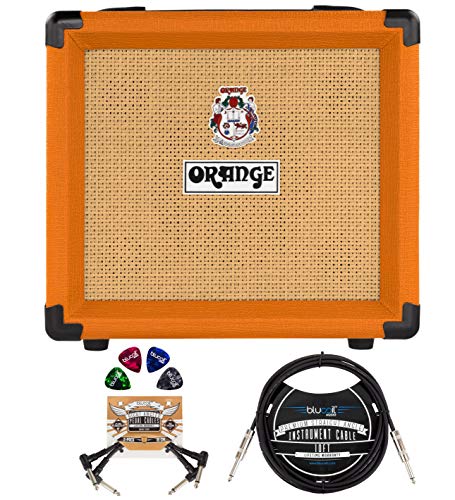 Orange Amps Crush 12-12-Watt Guitar Combo Amplifier with 3 Band EQ Bundle with Blucoil 10' Straight Instrument Cable (1/4'), 2-Pack of Pedal Patch Cables, and 4-Pack of Celluloid Guitar Picks