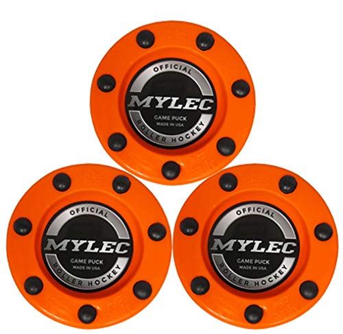 Mylec Official Roller Hockey Game Puck, Orange, (Pack of 3)