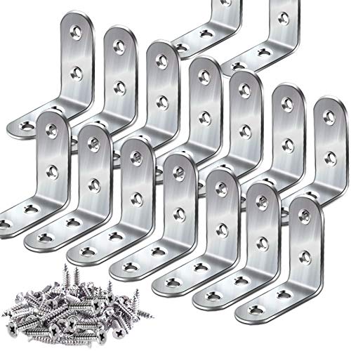 Teenitor Corner Brace, 40mmx40mm Stainless Steel L Bracket for Shelves Steel Joint Right Angle Bracket Fastener, 16 Pieces with Screws