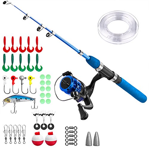 PLUSINNO Kids Fishing Pole,Light and Portable Fishing Rod and Reel Combos Telescopic Fishing Rod for Youth Fishing by (Bluehandle 115cm)