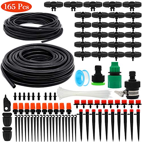 Drip Irrigation Kits, PETUOL 100ft/30M Father Day Garden Plant Watering Sprinkler System with Distribution Tubing Hose Adjustable Nozzles, Automatic Mist Cooling Irrigation Set for Garden Lawn, Patio