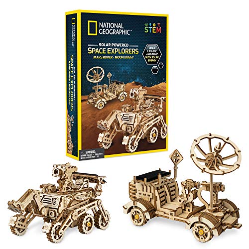 NATIONAL GEOGRAPHIC Solar Model Kit – Build 2 Solar Powered Wooden 3D Puzzle Models of Real NASA Space Explorers, Craft Kits are a Perfect Gift for Girls and Boys, an AMAZON EXCLUSIVE Science Kit