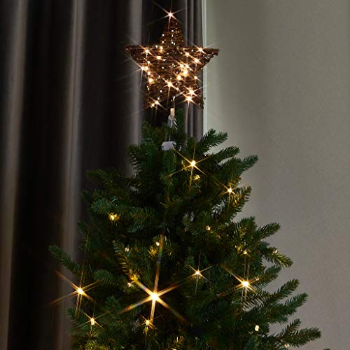 EAMBRITE 10” 40LT Christmas Rattan Tree Topper Indoor Rattan Natural Star Treetop